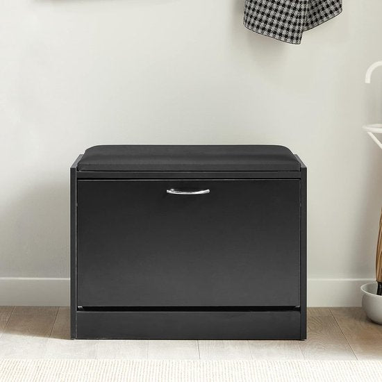 Schoenenbank met zitkussen - Schoenenrek Schoenenkast met Zitvlak, Zitbank - Schoenenopbergsysteem - Schoenenopbergrek- zwart - 60 x 30 x 47 cm