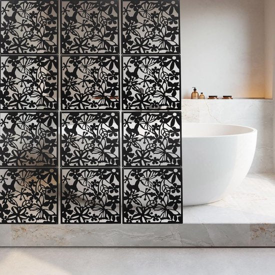 24-delig Kamerscherm - Bloemen Patroon - Scheidingswand - Ruimteverdeler - Wandpanelen - Decoratie - Room Divider Screen - Woonkamer - Stevig & Flexibel - Duurzaam Kunststof - 24 stuks - Makkelijk Te Monteren - 40x40 cm per paneel - Dikte: 0.1 cm