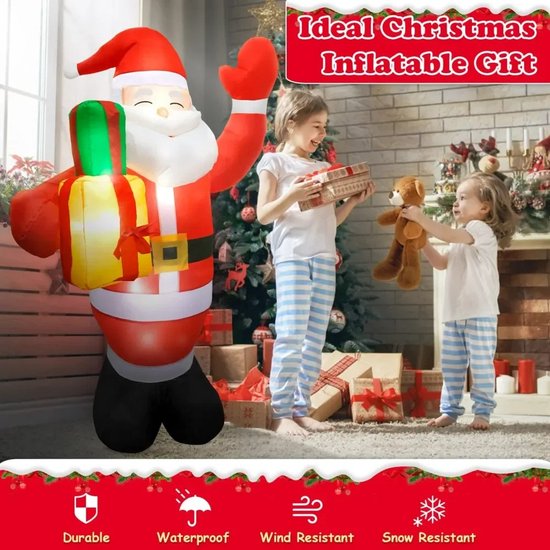 Opblaasbare Kerstman met Verlichting - Weerbestendige Buitenversiering voor Tuin - Tuindecoratie - Kerstdecoratie - Kerstversiering - 1.5 M