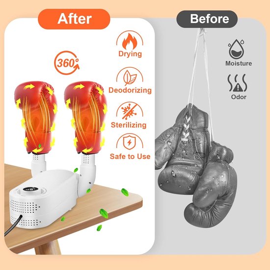 Schoenverfrisser - Bokshandschoen & Schoenendroger - Geurvreter voor schoenen - Elektrische Droger met Smart Timer - Opvouwbaar Design - Schoendroger - Sneldrogend & Geurverwijderend - EU Stekker 1m - 28 x 8 cm (LxB)