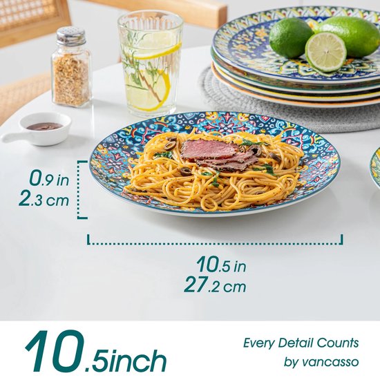 24-Delige Boheemse Stijl Keramische Serviesset - Serviesset 6 persoons - Hoogwaardig Steengoed Servies met Dinerborden, Dessertborden, Soepkommen en Ontbijt/Pasta Schalen