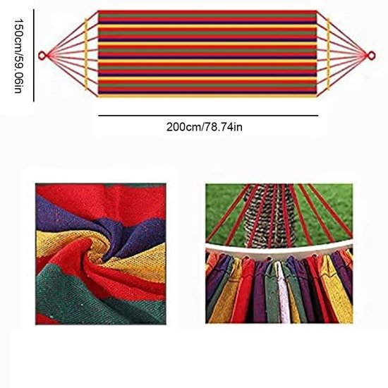 Canvas Hangmat 200x150 cm – Stevige Outdoor Hangmat met Anti-Tip Design & Boomtouwen – Camping Schommelhangmat tot 250 kg Draagvermogen