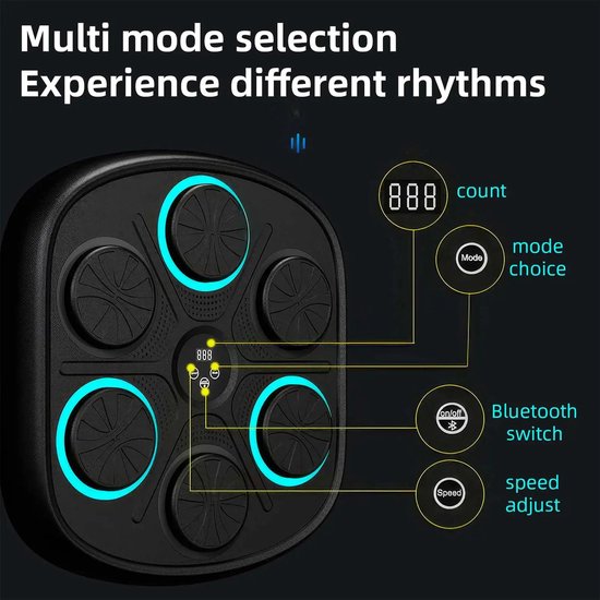 Smart Boxing machine - Boksmachine met Bluetooth & RGB-verlichting – Muurmontage Boks Trainer met Muziekfunctie – Inclusief Handschoenen voor Volwassenen & Kinderen – Boxmachine Voor Thuis - 8 x 42 x 45 cm