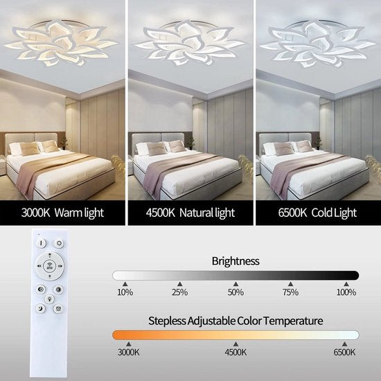Lotus LED Plafondlamp - Luxueuze Plafonniere - Dimbare Helderheid - Smart Lamp - Art Deco Verlichtingsarmatuur - Bediening via Telefoon App - Koud en Warm Licht