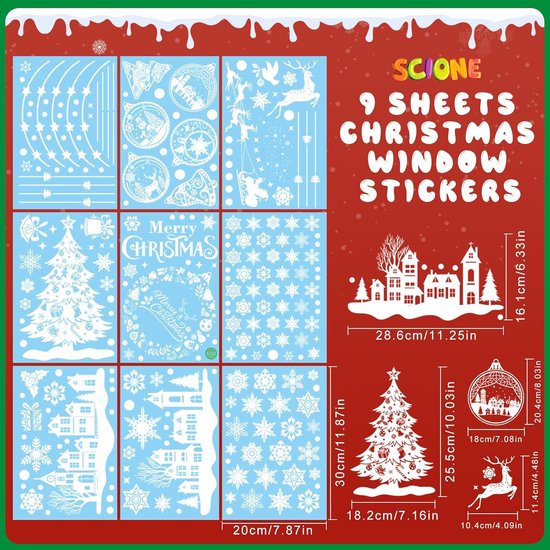 243 Stuks Kerst Raamstickers – Kerstdecoratie – Herbruikbare Dubbelzijdige Statische Stickers – Feestdecoratie – Kerstversiering – Kerstmis Raamsticker - 9 Vellen 20x30 cm