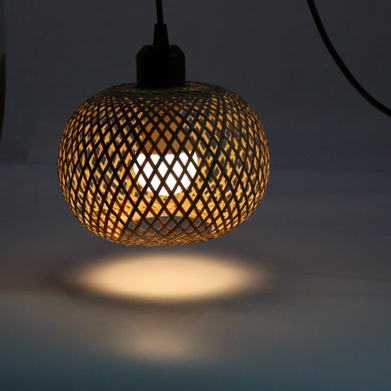 Bamboe Plafondlamp - Rotan Kroonluchter - Handgemaakte Hanglamp - Lamp E27 Fitting - Boho & Oosters Design - Voor Woonkamer, Café & Restaurant - 20 cm - Set van 3 Lampen