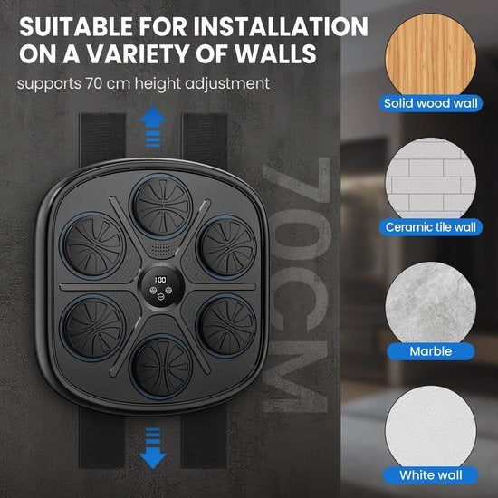 Smart Boxing machine - Boksmachine met Bluetooth & RGB-verlichting – Muurmontage Boks Trainer met Muziekfunctie – Inclusief Handschoenen voor Volwassenen & Kinderen – Boxmachine Voor Thuis - 8 x 42 x 45 cm