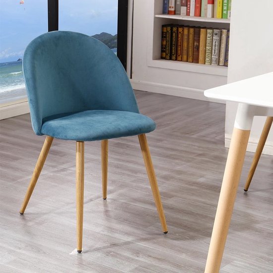 Cozy Cottage® Set van 6 Eetkamerstoelen - Zacht Fluwelen Bekleding met Metalen Poten - Stoelen - Geschikt voor Keuken, Eetkamer, Woonkamer en Lounge - 43 x 48 x 80 cm - Velvet - Blauw