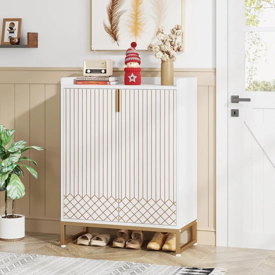 Witte Schoenenkast Met Deuren - 5-laags Schoenenrek - Houten Opbergkast Voor Slaapkamer, Gang en Woonkamer - 75 x 35 x 105 cm