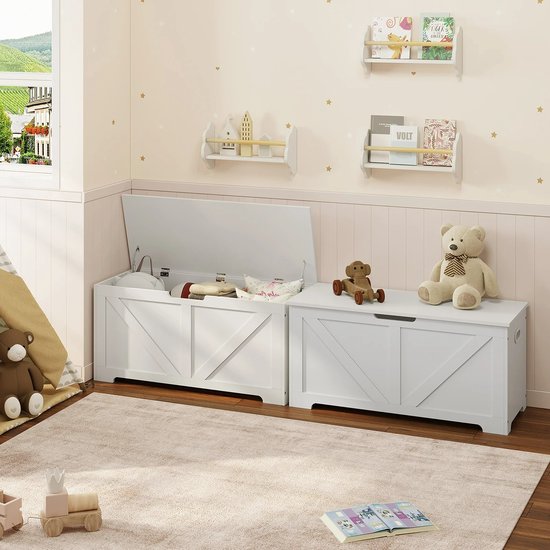 Opbergbank en Speelgoedkast - Schoenbank met 2 Veiligheidsscharnieren - Schoenenbank voor Entree, Woonkamer en Slaapkamer - 100x40x47 cm