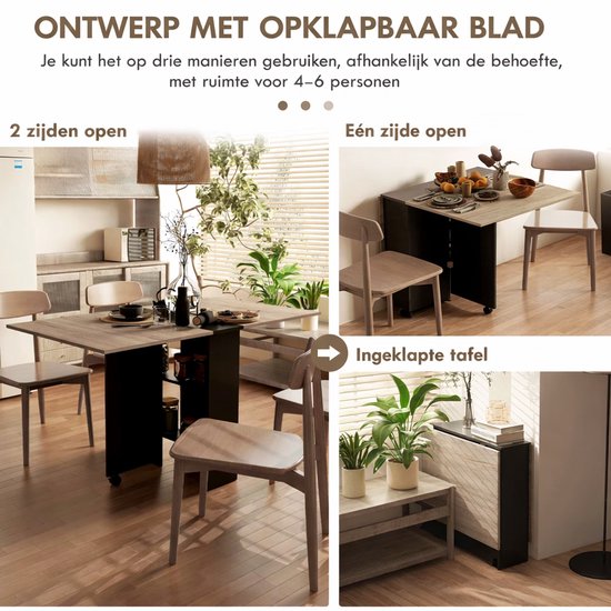Opvouwbare Eettafel 75×140×74 cm – Klaptafel Hout in Naturel & Zwart