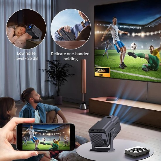 Whoopr® Mini Projector - Beamer 4K - Mini Beamer met Wifi en Bluetooth - Ultra HD - Zwart