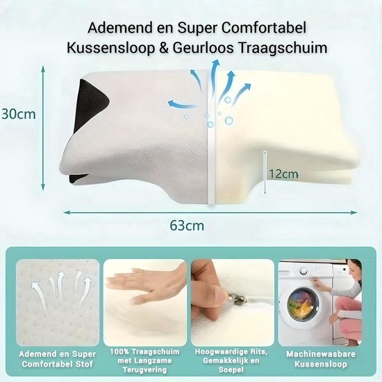 Orthopedisch Traagschuim Nekkussen - Ergonomisch Vlinder Slaapkussen - Cervicaal Hoofdkussen - Memory Foam voor Nekklachten - Comfortabel Bedkussen - Voor Hoofd, Nek en Schouders - Voor Alle Slapers - 63 x 30 cm