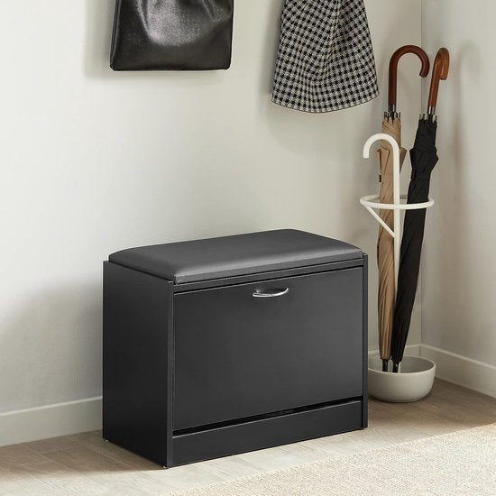 Schoenenbank met zitkussen - Schoenenrek Schoenenkast met Zitvlak, Zitbank - Schoenenopbergsysteem - Schoenenopbergrek- zwart - 60 x 30 x 47 cm