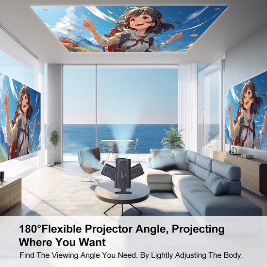 Whoopr® Mini Projector - Beamer 4K - Mini Beamer met Wifi en Bluetooth - Ultra HD - Zwart