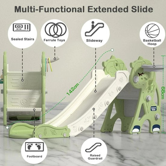 Unicorn Slide - Opvouwbare Glijbaan Klimmer met Basketbalstandaard - Veilige Mini Speeltuin voor Kinderen - Perfect Cadeau voor Feestdagen - 142 x 68 cm L x H - Roze