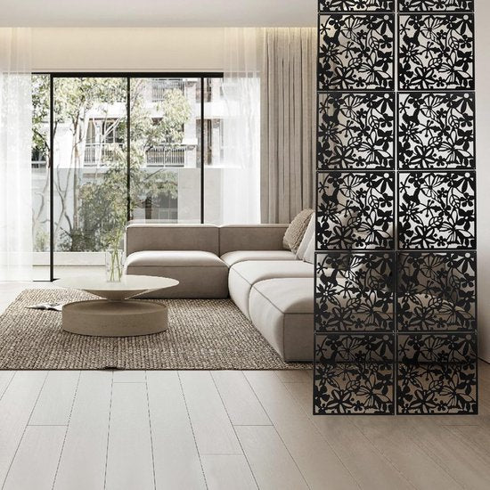 24-delig Kamerscherm - Bloemen Patroon - Scheidingswand - Ruimteverdeler - Wandpanelen - Decoratie - Room Divider Screen - Woonkamer - Stevig & Flexibel - Duurzaam Kunststof - 24 stuks - Makkelijk Te Monteren - 40x40 cm per paneel - Dikte: 0.1 cm