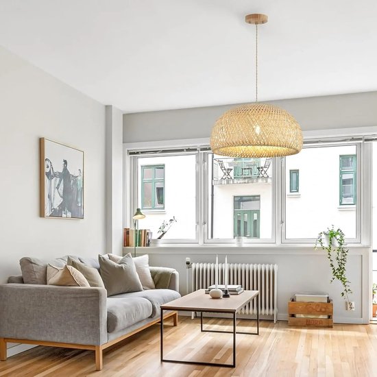 Rotan Hanglamp - 30 x 18 x 120 cm – Beige Kroonluchter – Rieten Plafondlamp – Handgeweven Boho Lamp – Voor Eetkamer, Keuken & Woonkamer