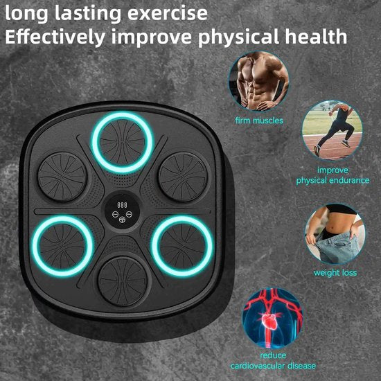 Smart Boxing machine - Boksmachine met Bluetooth & RGB-verlichting – Muurmontage Boks Trainer met Muziekfunctie – Inclusief Handschoenen voor Volwassenen & Kinderen – Boxmachine Voor Thuis - 8 x 42 x 45 cm