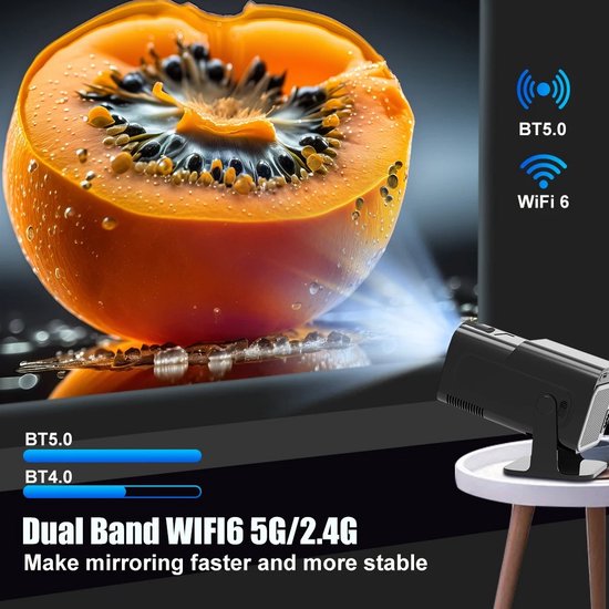 Whoopr® Mini Projector - Beamer 4K - Mini Beamer met Wifi en Bluetooth - Ultra HD - Zwart