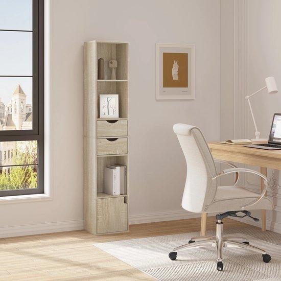 Boekenkast - Staande Plank met Lade en Deur - Kast - Boekenrek - Thuis & Kantoor Display Opbergplanken Organizer voor Woonkamer Decor - 24x30x157 cm