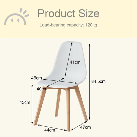 Rechthoekige Eettafelset – Inclusief 4 Eetkamerstoelen – Scandinavische Stijl – Houten Poten – Tafel en Stoelen Voor Woonkamer, Eetkamer & Keuken – Wit