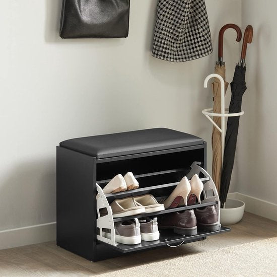 Schoenenbank met zitkussen - Schoenenrek Schoenenkast met Zitvlak, Zitbank - Schoenenopbergsysteem - Schoenenopbergrek- zwart - 60 x 30 x 47 cm