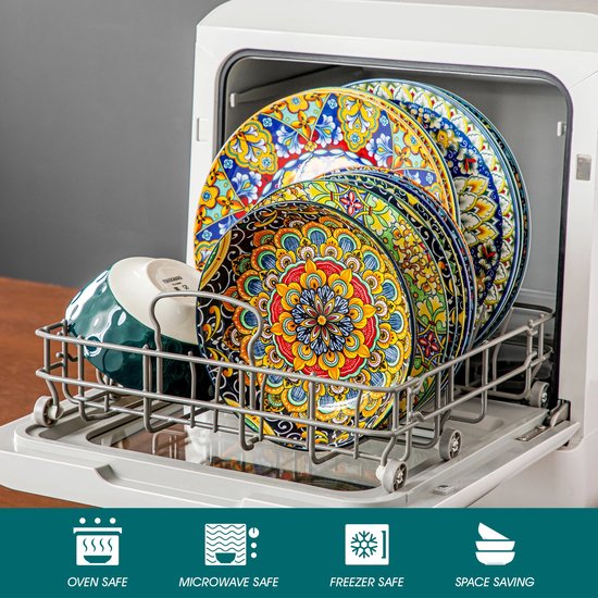 24-Delige Boheemse Stijl Keramische Serviesset - Serviesset 6 persoons - Hoogwaardig Steengoed Servies met Dinerborden, Dessertborden, Soepkommen en Ontbijt/Pasta Schalen