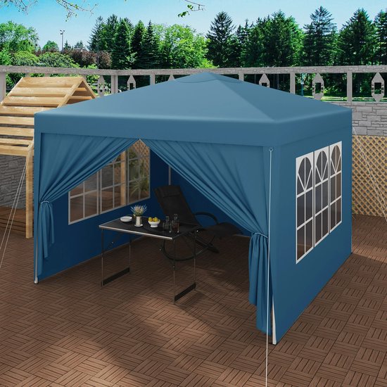 Easy Up Partytent - Tuintent - Opvouwbare Luifel met Waterdichte & UV Zonbescherming - Camping Paviljoen met Draagtas - Opvouwbaar - Waterdicht - Tent met Zijwanden - In Hoogte Verstelbaar - 3 x 3 m
