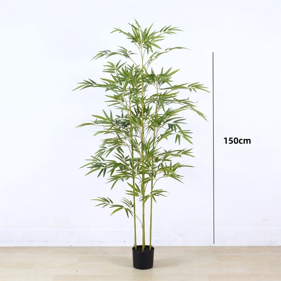 Kunstmatige Bamboeboom in Pot – Levensechte Bamboe met Zijdebladeren – Decoratieve Kunstplant voor Binnen & Buiten, Woonkamer, Kantoor of Thuis - Plant 150 cm Hoog