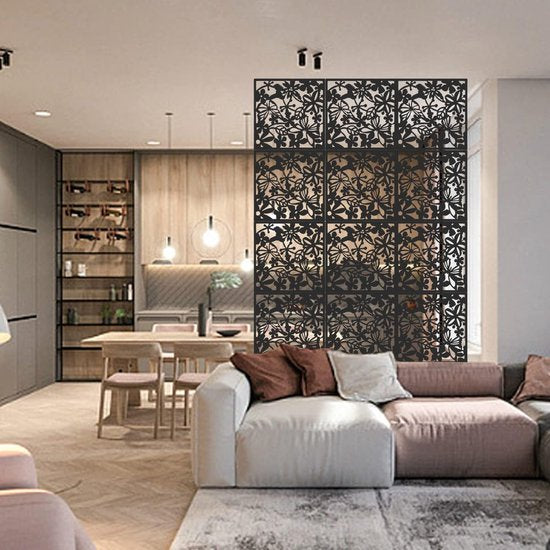24-delig Kamerscherm - Bloemen Patroon - Scheidingswand - Ruimteverdeler - Wandpanelen - Decoratie - Room Divider Screen - Woonkamer - Stevig & Flexibel - Duurzaam Kunststof - 24 stuks - Makkelijk Te Monteren - 40x40 cm per paneel - Dikte: 0.1 cm