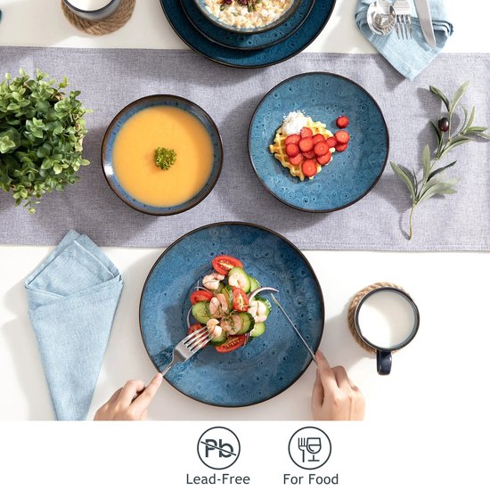 16-delige Serviesset – Keramisch Servies – Dinerborden, Dessertborden, Schalen & Koffiekopjes – Complete Tafelservies Set - Serviesset 4 Persoons - 16 stuks - Blauw