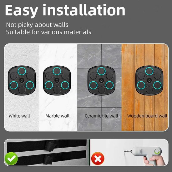 Smart Boxing machine - Boksmachine met Bluetooth & RGB-verlichting – Muurmontage Boks Trainer met Muziekfunctie – Inclusief Handschoenen voor Volwassenen & Kinderen – Boxmachine Voor Thuis - 8 x 42 x 45 cm