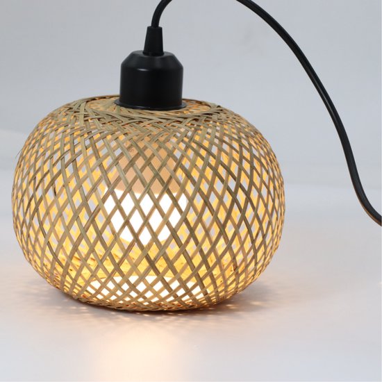 Bamboe Plafondlamp - Rotan Kroonluchter - Handgemaakte Hanglamp - Lamp E27 Fitting - Boho & Oosters Design - Voor Woonkamer, Café & Restaurant - 20 cm - Set van 3 Lampen