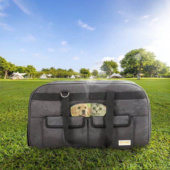 Whoopr® - Reismand Kat en Hond - Huisdier Drager Trolley - Ademend Reistas met Telescopische Handgreep, Wielen en Schouderriem - Draagbare Rugzak - Draagtas Honden - Perfect voor Uitgaan en Reizen met Honden en Katten