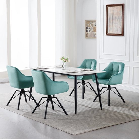 Eleganza Maison® - Eetkamerstoelen set van 2 - Luxueuze Velvet Stoelen - Stoel Draaibaar - Fluweel - Turquoise - 58,5x54,5x82,5 cm