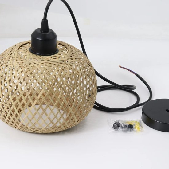 Bamboe Plafondlamp - Rotan Kroonluchter - Handgemaakte Hanglamp - Lamp E27 Fitting - Boho & Oosters Design - Voor Woonkamer, Café & Restaurant - 20 cm - Set van 3 Lampen