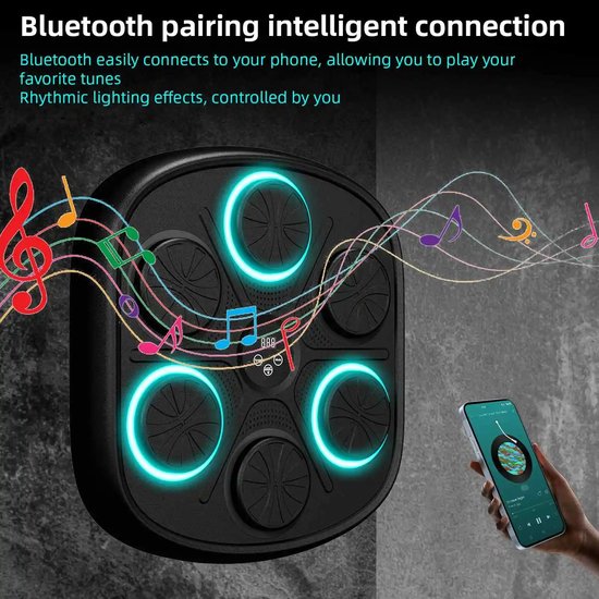 Smart Boxing machine - Boksmachine met Bluetooth & RGB-verlichting – Muurmontage Boks Trainer met Muziekfunctie – Inclusief Handschoenen voor Volwassenen & Kinderen – Boxmachine Voor Thuis - 8 x 42 x 45 cm