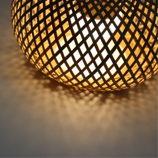 Bamboe Plafondlamp - Rotan Kroonluchter - Handgemaakte Hanglamp - Lamp E27 Fitting - Boho & Oosters Design - Voor Woonkamer, Café & Restaurant - 20 cm - Set van 3 Lampen