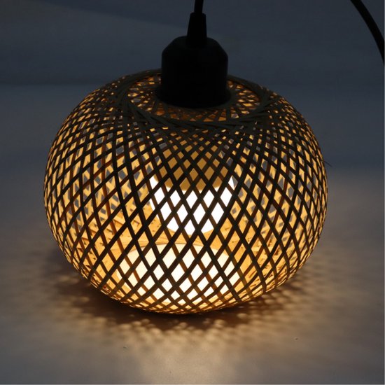 Bamboe Plafondlamp - Rotan Kroonluchter - Handgemaakte Hanglamp - Lamp E27 Fitting - Boho & Oosters Design - Voor Woonkamer, Café & Restaurant - 20 cm - Set van 3 Lampen