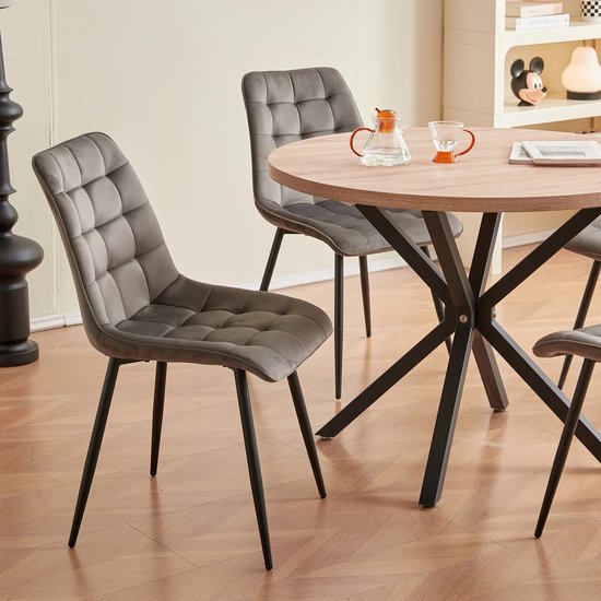 Eleganza Maison® Luxueuze Velvet Stoelen - Set van 4 Fluwelen Eetkamerstoelen met Metalen Poten - Moderne en Comfortabele Stoelen voor Keuken, Slaapkamer, Woonkamer - Stijlvol Huismeubilair - Eetkamerstoel - Fluweel - Donkergrijs