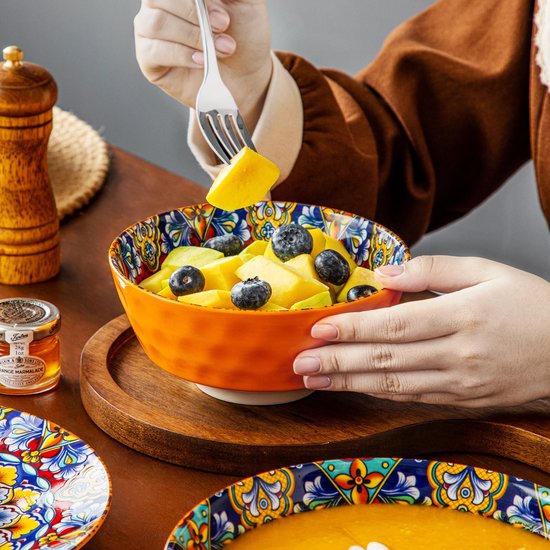 24-Delige Boheemse Stijl Keramische Serviesset - Serviesset 6 persoons - Hoogwaardig Steengoed Servies met Dinerborden, Dessertborden, Soepkommen en Ontbijt/Pasta Schalen