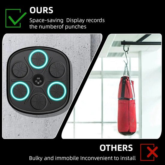 Smart Boxing machine - Boksmachine met Bluetooth & RGB-verlichting – Muurmontage Boks Trainer met Muziekfunctie – Inclusief Handschoenen voor Volwassenen & Kinderen – Boxmachine Voor Thuis - 8 x 42 x 45 cm