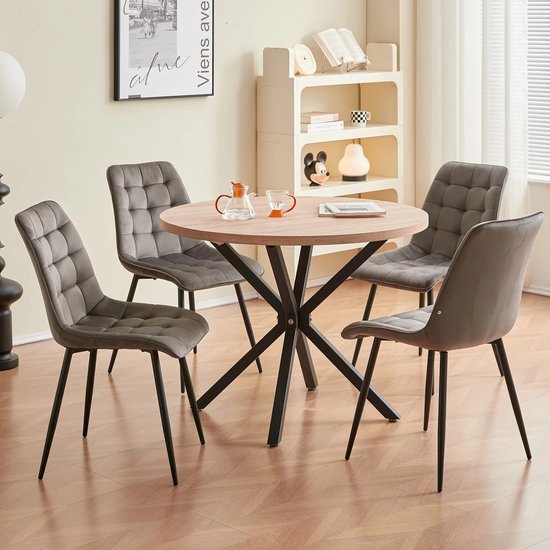 Eleganza Maison® Luxueuze Velvet Stoelen - Set van 4 Fluwelen Eetkamerstoelen met Metalen Poten - Moderne en Comfortabele Stoelen voor Keuken, Slaapkamer, Woonkamer - Stijlvol Huismeubilair - Eetkamerstoel - Fluweel - Donkergrijs