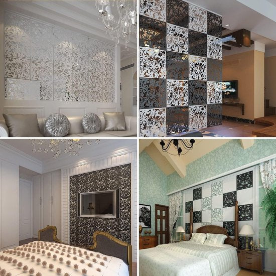 24-delig Kamerscherm - Bloemen Patroon - Scheidingswand - Ruimteverdeler - Wandpanelen - Decoratie - Room Divider Screen - Woonkamer - Stevig & Flexibel - Duurzaam Kunststof - 24 stuks - Makkelijk Te Monteren - 40x40 cm per paneel - Dikte: 0.1 cm