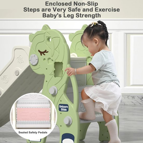 Unicorn Slide - Opvouwbare Glijbaan Klimmer met Basketbalstandaard - Veilige Mini Speeltuin voor Kinderen - Perfect Cadeau voor Feestdagen - 142 x 68 cm L x H - Roze