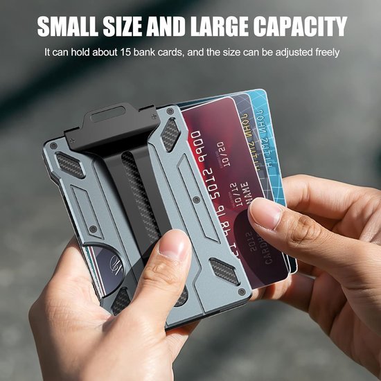 RFID Smart Wallet - Portemonnee voor Heren - Compact Design - Hoogwaardig en Duurzaam Aluminium, Carbon & Metaal - Doorzichtig ID-Venster - Kaart en Geldcliphouder - Anti-Diefstal Technologie - Grijs