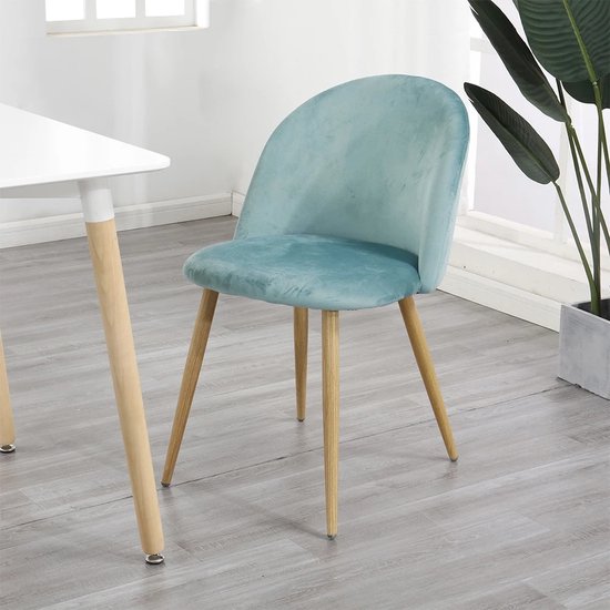 Cozy Cottage® Set van 4 Eetkamerstoelen - Zacht Fluwelen Bekleding met Metalen Poten - Stoelen - Geschikt voor Keuken, Eetkamer, Woonkamer en Lounge - 43 x 48 x 80 cm - Velvet - Turquoise