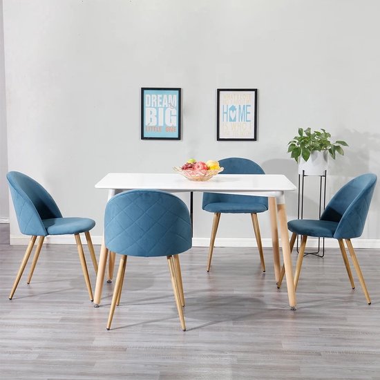 Cozy Cottage® Set van 6 Eetkamerstoelen - Zacht Fluwelen Bekleding met Metalen Poten - Stoelen - Geschikt voor Keuken, Eetkamer, Woonkamer en Lounge - 43 x 48 x 80 cm - Velvet - Blauw