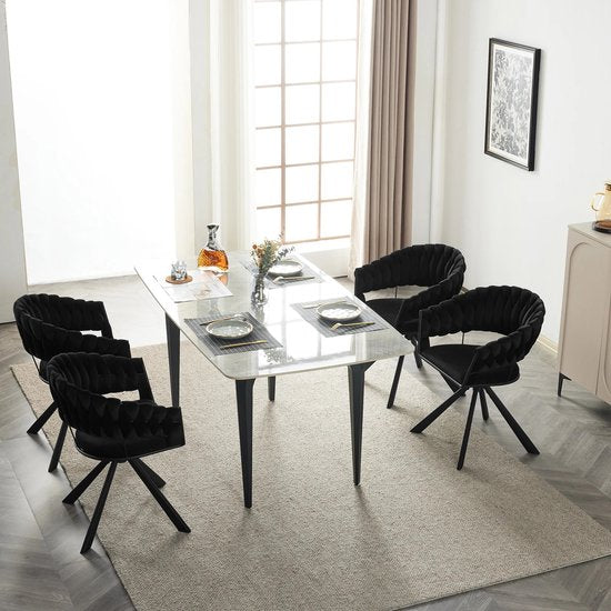 Set van 2 Draaibare Eetkamerstoelen - Moderne Fluwelen Gestoffeerde Stoelen met Armleuning, Gewatteerd Comfort - Stoelen voor Keuken, Woonkamer of Slaapkamer - Zwart